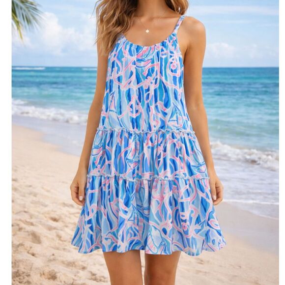 Lilly Pulitzer Dresses & Skirts - Lilly Pulitzer Loro Swing Dress Skim Blue Reel Nauti Nautical Summer Boho Size S